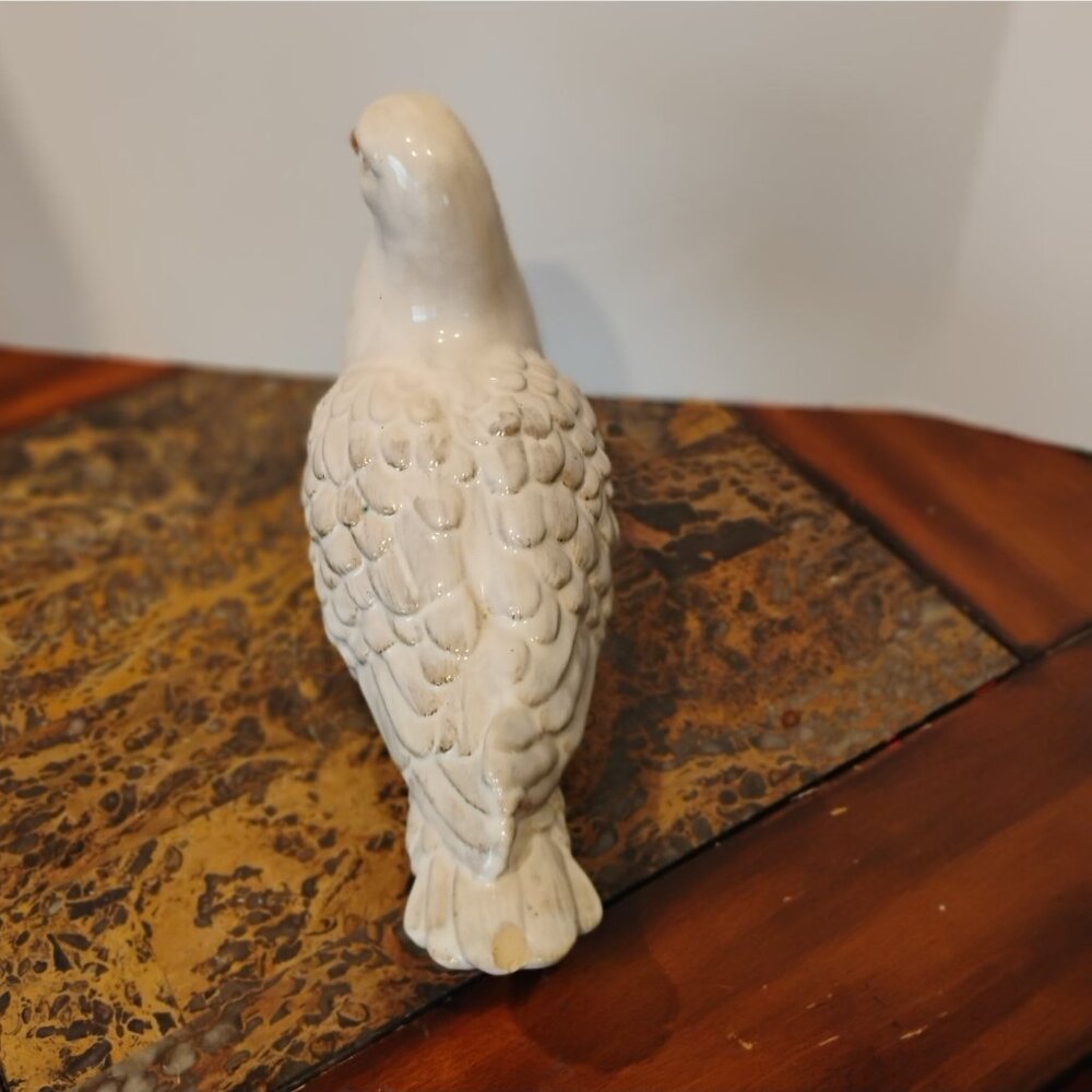 Vintage Majolica White Dove Figurine 9" Tall x 11" Long Chip on Tail Italy - Picture 8 of 13